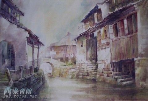 水彩画《江南水乡》